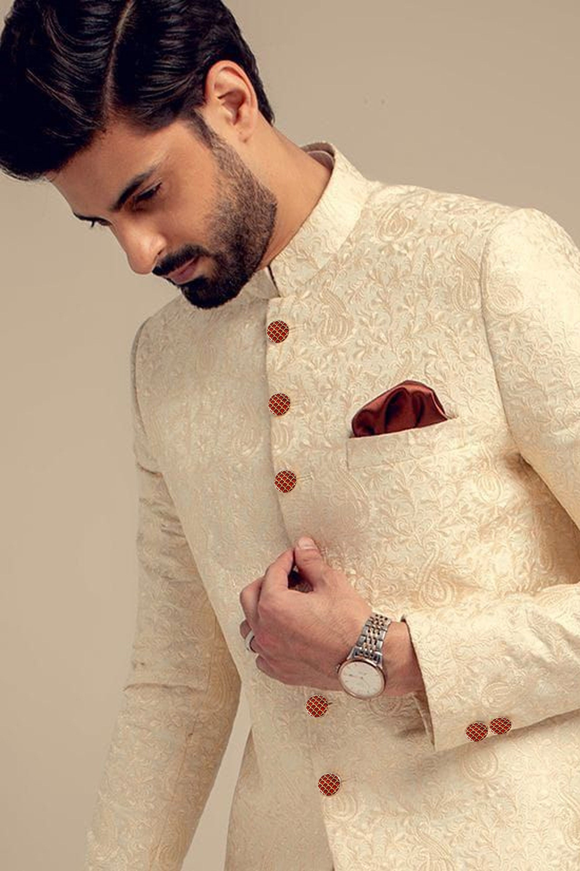 Rajputana Crimson Enamel Sherwani Button Set